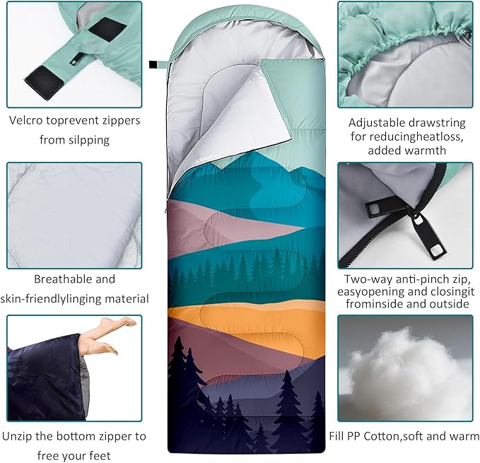Sleeping Bags for Adults Kids3 Seasons Cold Warm Weather Waterproof Lightweight Camping Sleeping Bags for Men and WomenCamping Outdoor Travel