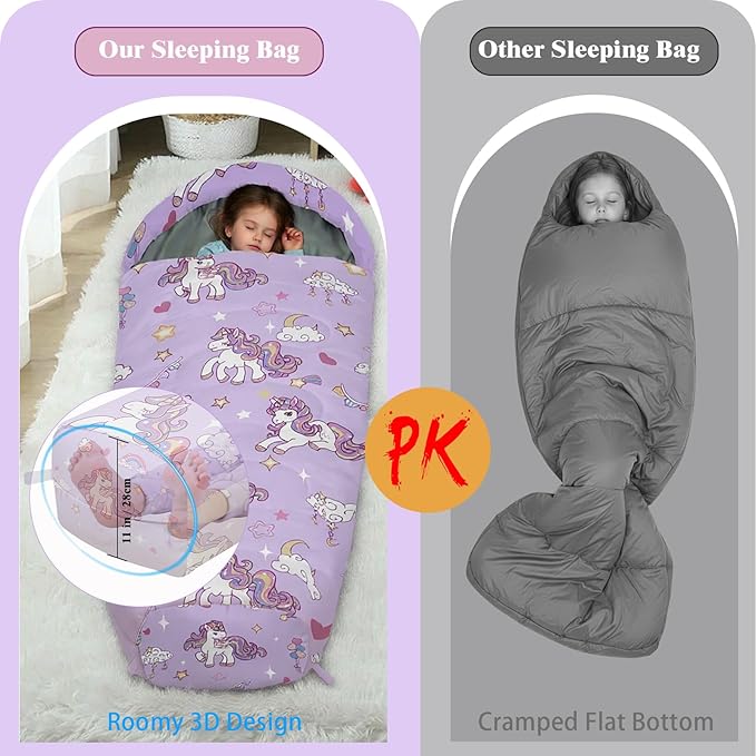 Kids Sleeping Bag for Girls 3 Season Child Sleeping Bag with Backpacking Bag Warm &amp Cool Weather Portable &amp Comfortable Machine Washable