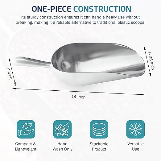 OCS Parts Aluminum 13.5-Inch Food and Ice Scoop | 58-Ounce | Professional Grade Scooper for Ice Flour Candy Sugar Rice Popcorn Coffee and Beans for Home or Commercial Kitchens