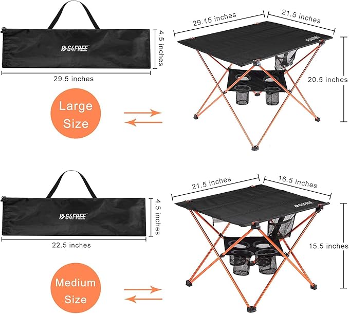 G4Free Folding Camp Table Large Portable Camping Table with 4 Cup Holders and Carrying Bags for Indoor and Outdoor Picnic Tailgating BBQ Beach Hiking Travel Fishing Fishing