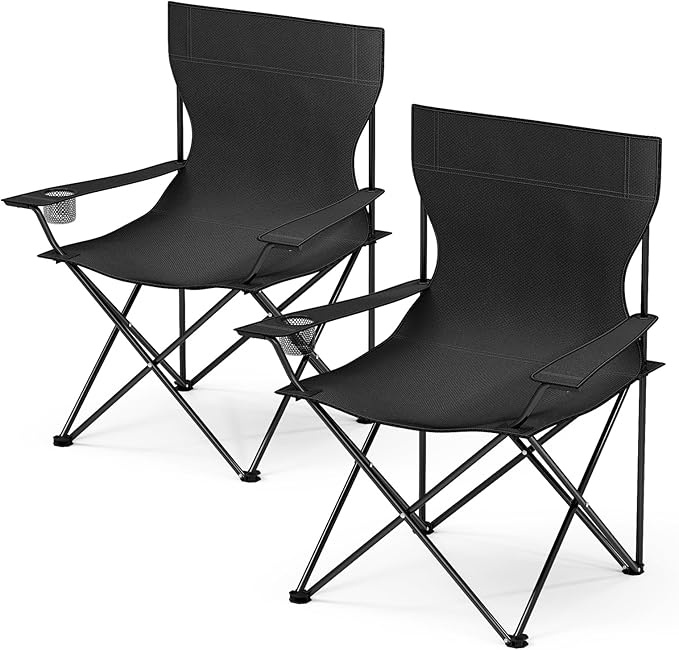 YSSOA Portable Folding Black Camping Chair 2-Pack