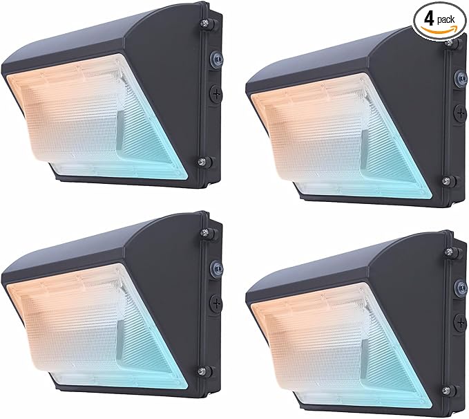 150W LED Wall Pack Light with Photocell 4Pack 4000/5000/6500K 3CCT 80/100/120/150W Selectable LED Security Flood Commercial Outdoor Wall Lights for Parking Lot Barn Warehouses 100-277V ETL Listed