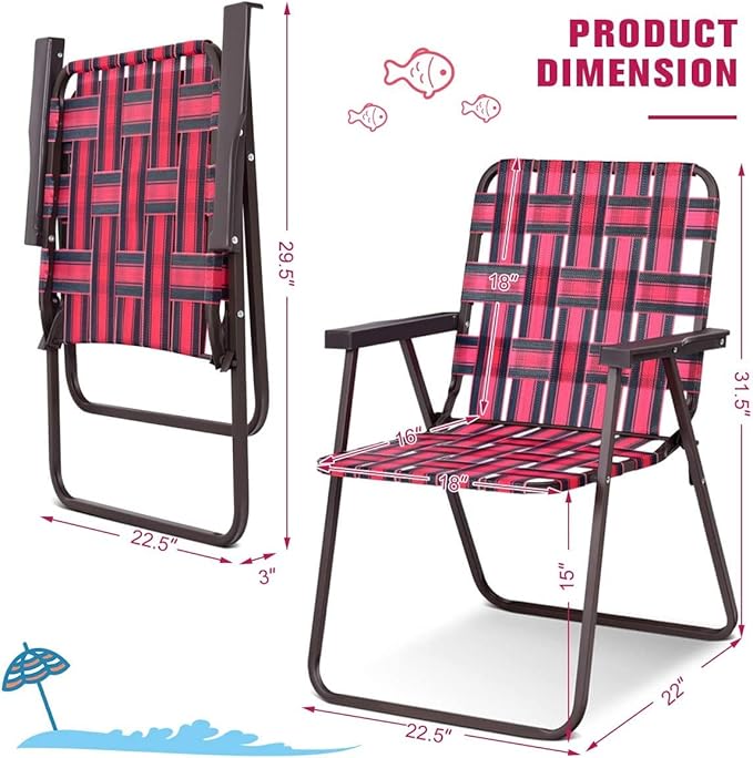 S AFSTAR Beach Chair Set of 6 Portable Folding Chairs with Stable Steel Frame &amp Comfort Armrest Load Bearing Up to 265 LBS Lightweight Lawn Chairs 6 PCS Camping Chairs for Outside Outdoor (Red