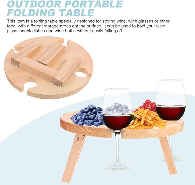 ARTIBETTER Portable Outdoor Folding Table Small 24x11 Wood Party Food Wine Table for Picnic Beach Camping Foldable Storage and Serving Desk