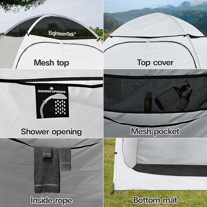 EighteenTek® Shower Tent Camping 2-Room Portable Changing Room Outdoor Shower Enclosure Pop Up Privacy Tent Shelter with Floor &amp Doors Waterproof &amp Lightweight Camping Toilet Bathroom