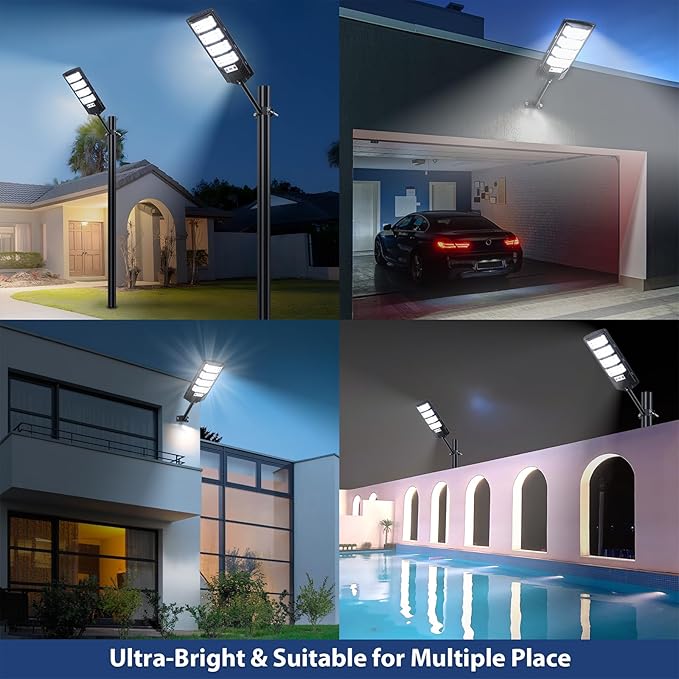 6 Pack Solar Street Lights Outdoor Waterproof 6500K LED Motion Sensor Lights Dusk to Dawn Solar Flood Lights with RemoteParking Lot LightCommercial Area Lighting for Outside