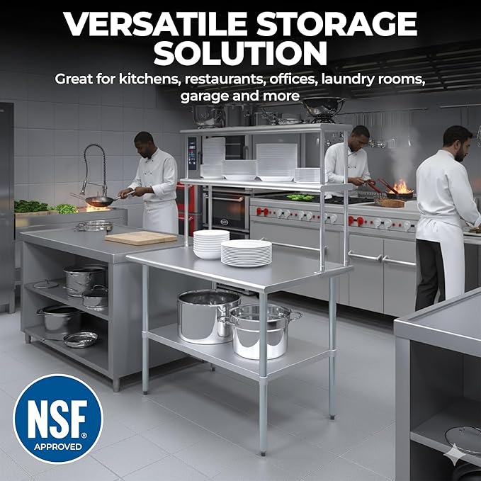 Worktable with Double OverShelf Stainless Steel NSF (96 in. Long x 18 in. Deep)