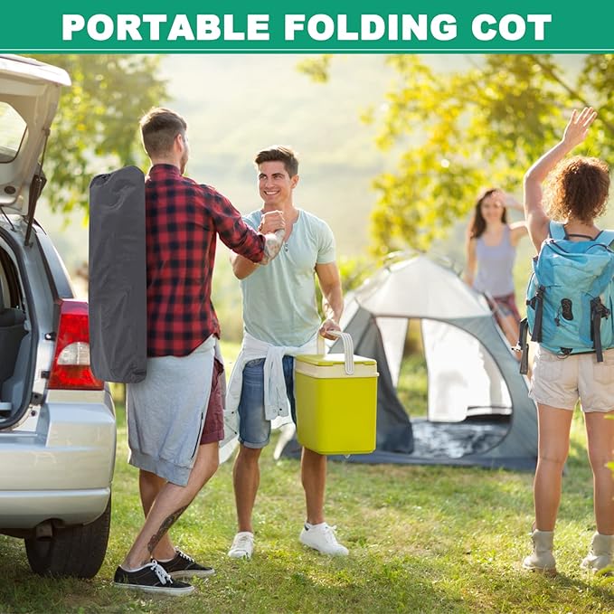 LILYPELLE Folding Camping Cot Extra Wide Heavy Duty Sleeping Cots with Carry Bag Double Layer Oxford Portable Travel Camp Cots for Home Office Nap and Outdoor Beach
