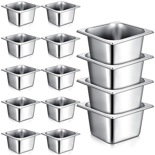 Rtteri 22 Pcs 1/6 Size 4 Inch Deep Stainless Steel Hotel Pans Set: 16 Metal Buffet Steam Table Pans with 2 Tongs &amp 4 Spoons – Stackable &amp Anti Jam Commercial Restaurant Catering Kitchen Food