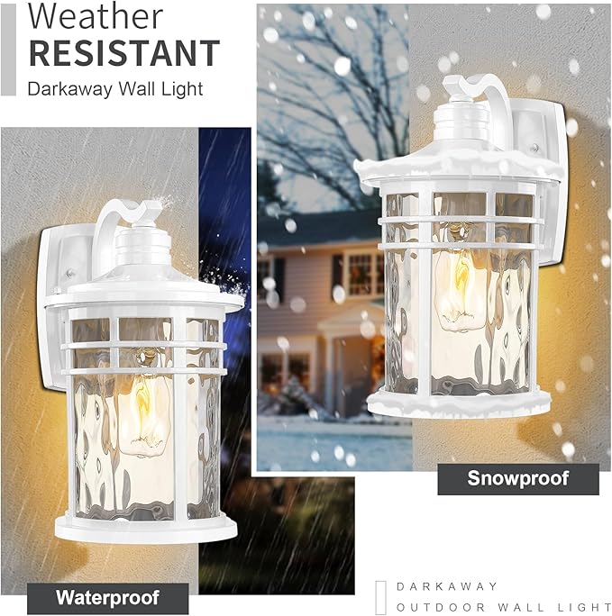 Darkaway Outdoor Wall Light Fixture2pcs 14.57inch Large Outside Porch Lights Wall Mounted Water Ripple Glass Exterior Waterproof Lantern Modern Wall Sconce Lighting for House Front Door