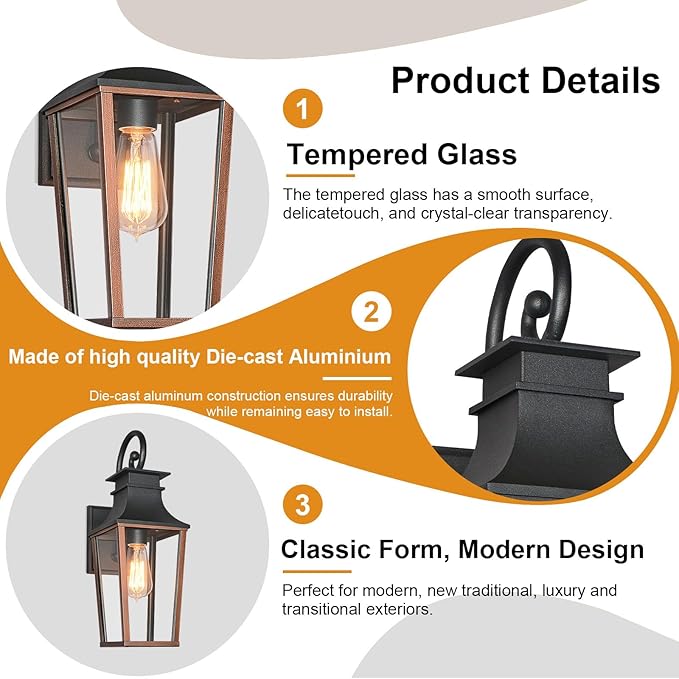 ALVIME 19 Inch Large Outdoor Wall Sconce Aged &amp Brushed Copper Exterior Light Fixture Waterproof Outside Lantern for House Front Door Entryway Porch Garage E26 Base High Strength Clear Glass