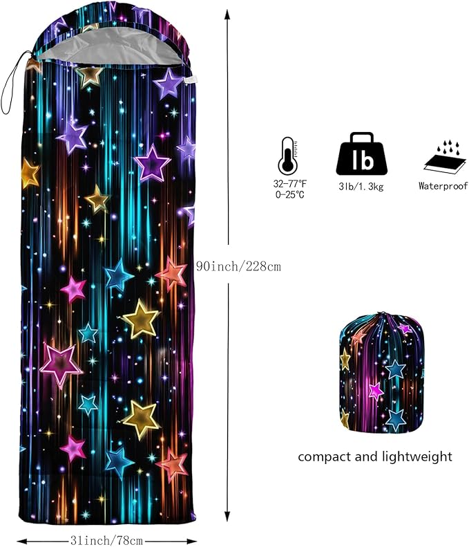 QOOMO Camping Sleeping Bags3 Season Warm &amp Cool WeatherLightweightWaterproof Sleeping Bags for Adults &amp KidsTravelingand OutdoorsCamping Gear Equipment