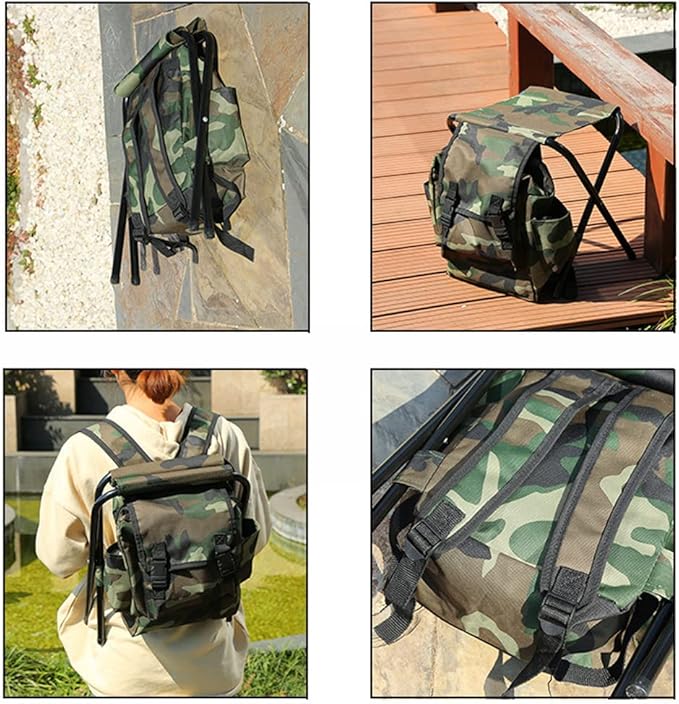 2 in 1 Folding Chair Portable Backpack Stool Collapsible Camping Fishing Chair 12.6x11.0x13.4in Large Capacity for Outdoor Camping Picnic Hiking Fishing TravelFolding Stool