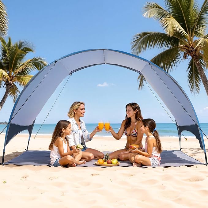 VEVOR Beach Tent Sun Shelter for 4 Person UPF 50+ Portable Sun Shade Beach with Carrying Bag &amp Ground Stakes Lightweight and Easy Setup Beach Umbrella for Camping Fishing Outdoor Picnic