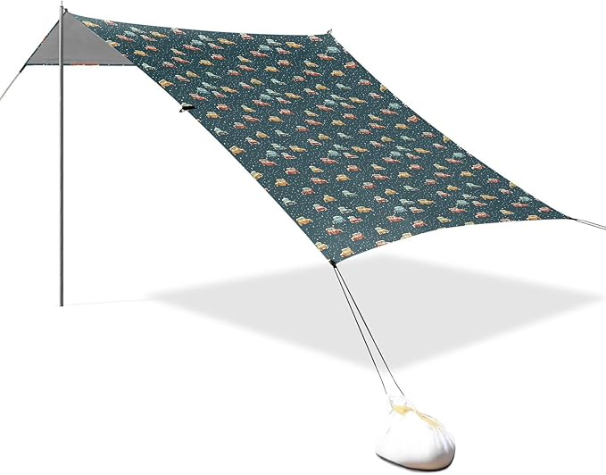 ALAZA Snow Truck Polka Dots Beach Tent Sun Shelter UPF50+ Protection Beach Shade Canopy w/ 4 Sandbags for Outdoor Camping Fishing Backyard Fun Picnic 10x9 ft