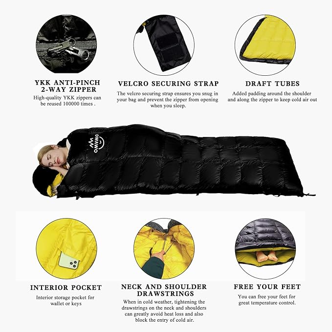 0 20 Degrees F Down Sleeping Bag for Adults4 Season Cold Weather Rectangle Wearable Down Sleeping Bag for Camping HikingCan be Used as Blanket Quilt or Cloakwith Mesh Sack Buckle Strap