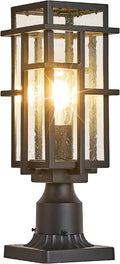 Outdoor Post Lighting Fixture with Pier Mount Base Aluminum Modern Exterior Pillar Lantern with Tough Seeded Glass Waterproof Matte Black Large Outside Pole Lamp for Garden Pathway Driveway