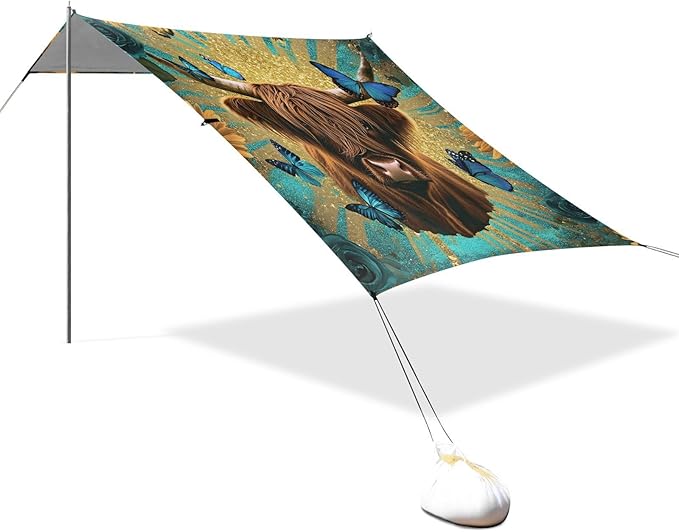 Beach Tent Sun Shelter Highland Cow Sunflowers Lightweight &amp Easy Setup Beach Shade Canopy for Camping Fishing