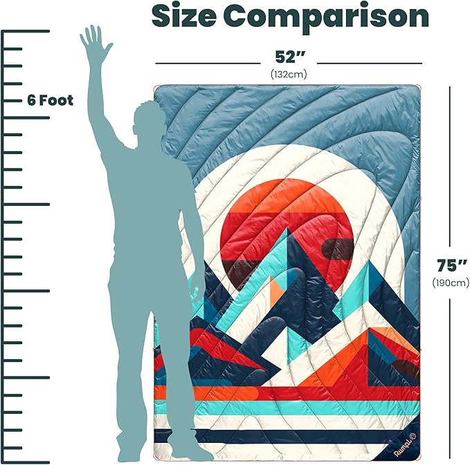 Rumpl Original Puffy Blanket - Warm Water-Resistant Camping Blanket with 100% Recycled Synthetic Insulation 52x75 Original Puffy V2 Radiant Peak Eclipse