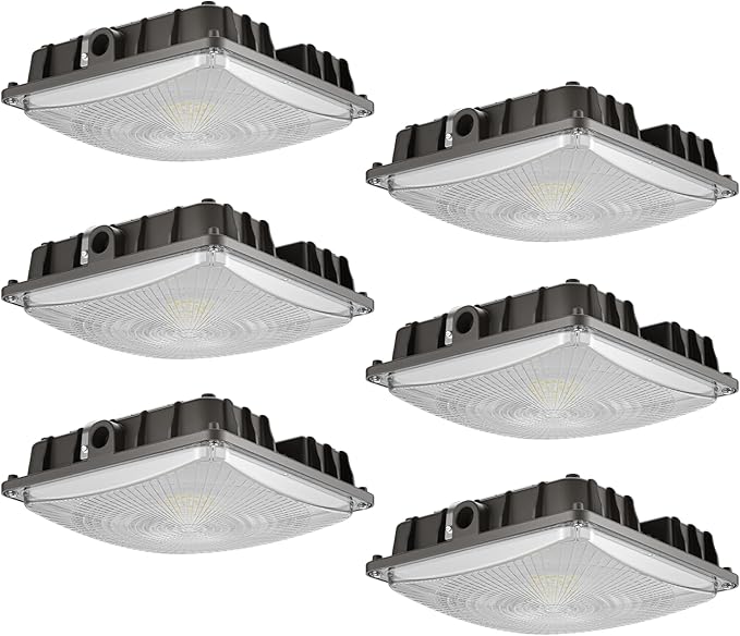 LED Canopy Lights 40W 5600LM 5000K 0-10V Dimmable 120-277VAC IP65 Waterproof UL Listed Commercial LED Canopy Lights Outdoor for Gas Station Carport Parking Garage Warehouse 6 Pack
