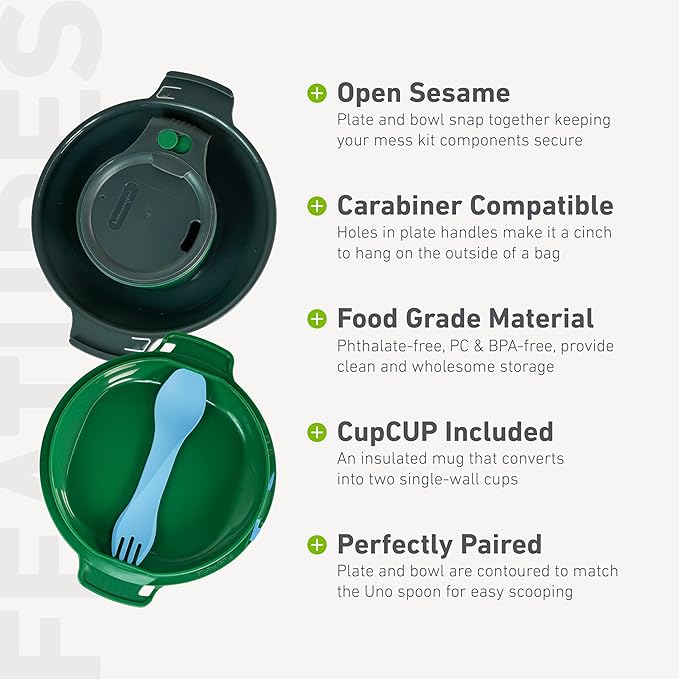 humangear GoKit Deluxe: 7-Tool Lightweight Camping Mess Kit with Portable Insulated Cup Camping Plate Bowl Utensil and Toothpick - Ideal On-The-Go Camping Solution