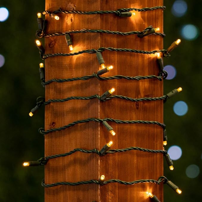 Novelty Lights 25ft 50 LED Yellow Christmas Lights Outdoor/Indoor 6 Spacing Green Wire String Lights for Festive Xmas Lighting IP55 UL Listed Dimmable Connectable