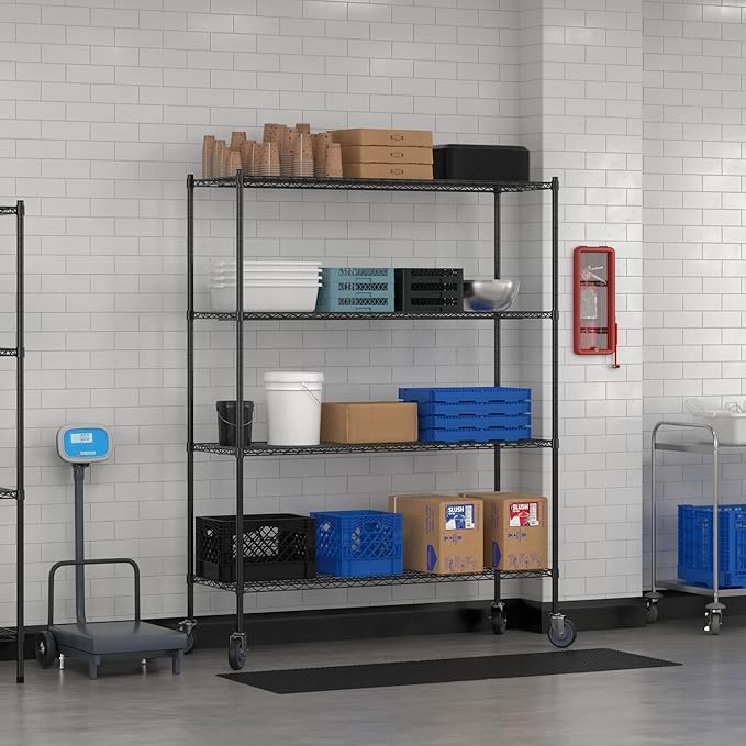 Commercial NSF Listed Black Epoxy Mobile Wire Shelving Kit 21 x 60 x 80 with 4 Shelves Perfect for Warehouse Walk-in Refrigerator Freezer Grocery Store Restaurant Dishroom