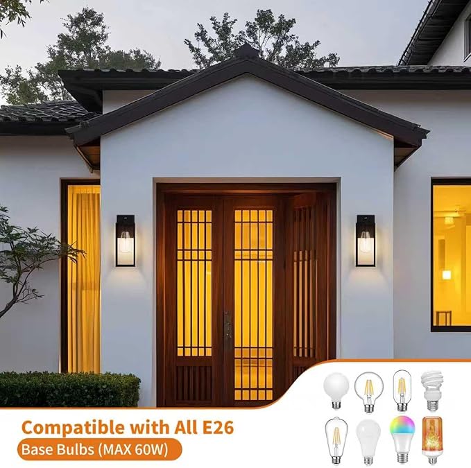 15'' Black Dusk to Dawn Outdoor Front Porch Lights for Outside Large Exterior Lighting Fixtures Wall Mount for House Wall Sconce Lamp Waterproof Lantern Coach Lights for Garage EntrywayYard