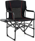 COSTWAY Folding Camping Chair with Side Table Portable Directors Chair with Cup Holder &amp Carry Bag Outdoor Heavy Duty Padded Lawn Chair for Fishing Picnic Sports Beach Support 500 LBS (Black
