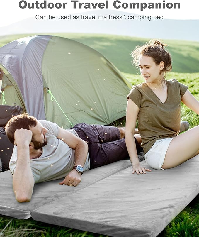 Ferlizer Memory Foam Camping Mattress Pad 3 Portable Roll Up Sleeping Pad for Adults Camping Bed Pads for Sleeping with Waterproof Cover &amp Travel Bag CertiPUR-US