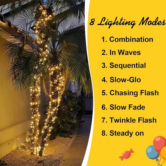 QITONG 500LED Warm White Christmas Lights 165ft Christmas String Lights Outdoor Waterproof with Plug in Green Wire Twinkle Lights Indoor with 8 Modes