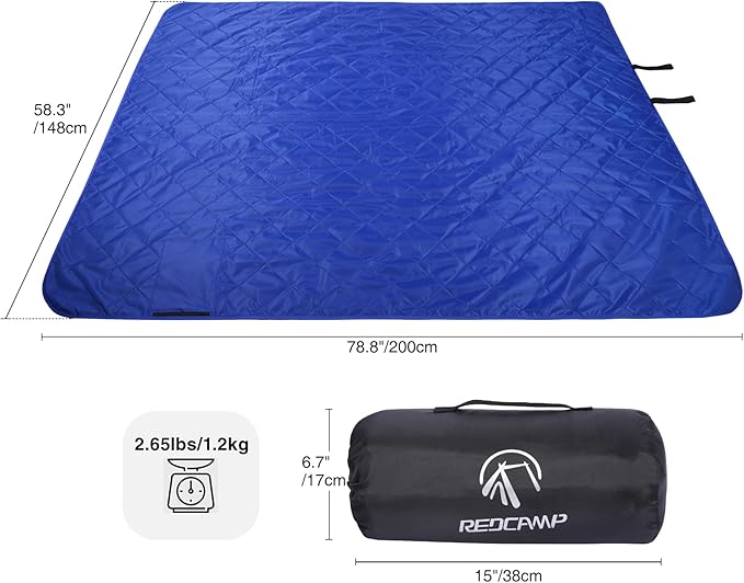 REDCAMP Large Waterproof Stadium Blanket for Outdoor Sports Soft Warm Fleece Camping Blanket Windproof for Cold Weather 79x 59Blue