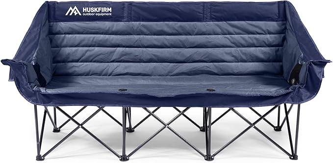 3 Person Camping Chairs Folding Double Camping Chair Portable Oversized Loveseat Padded Camp Chair Heavy Duty Camping Couch for Adults Outdoor Lawn with Two Cup Holders and Carry Bag Blue