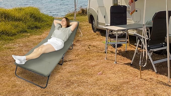 5-Angle Adjustable Camping Cot for Adults - Heavy Duty Outdoor Bed with 1200D Oxford Fabric &amp Carry Bag