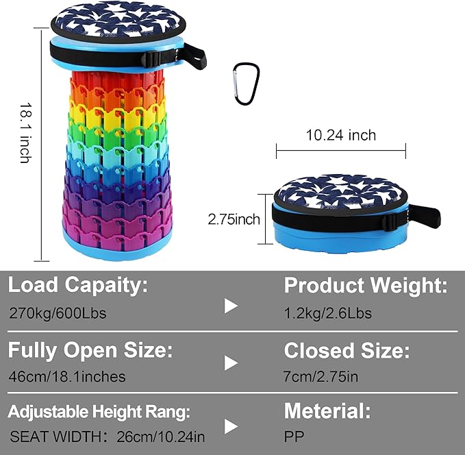 ALEVMOOM 2026 Collapsible Stool with Thick Cushion H18.1 D10.24 More Sturdy Capacity 600IbCollapsible Adjustable Folding Stool for Camping Hiking Mountain Garden BBQ