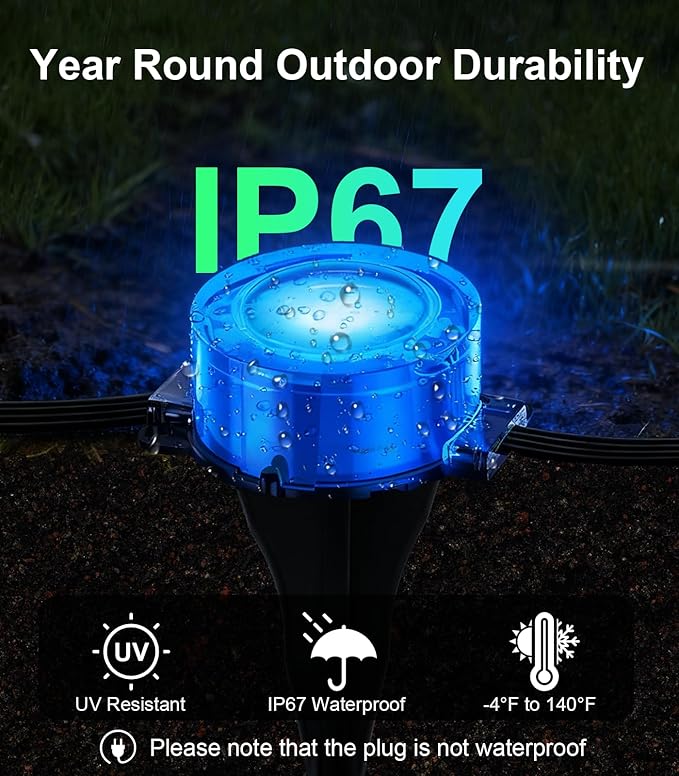 50Ft Permanent Outdoor Ground Lights Smart Color Changing Pathway Christmas Lights Waterproof Walkway Lighting for Outside Garden Back Yard Driveway Patio Sidewalk Landscape Path Decorations