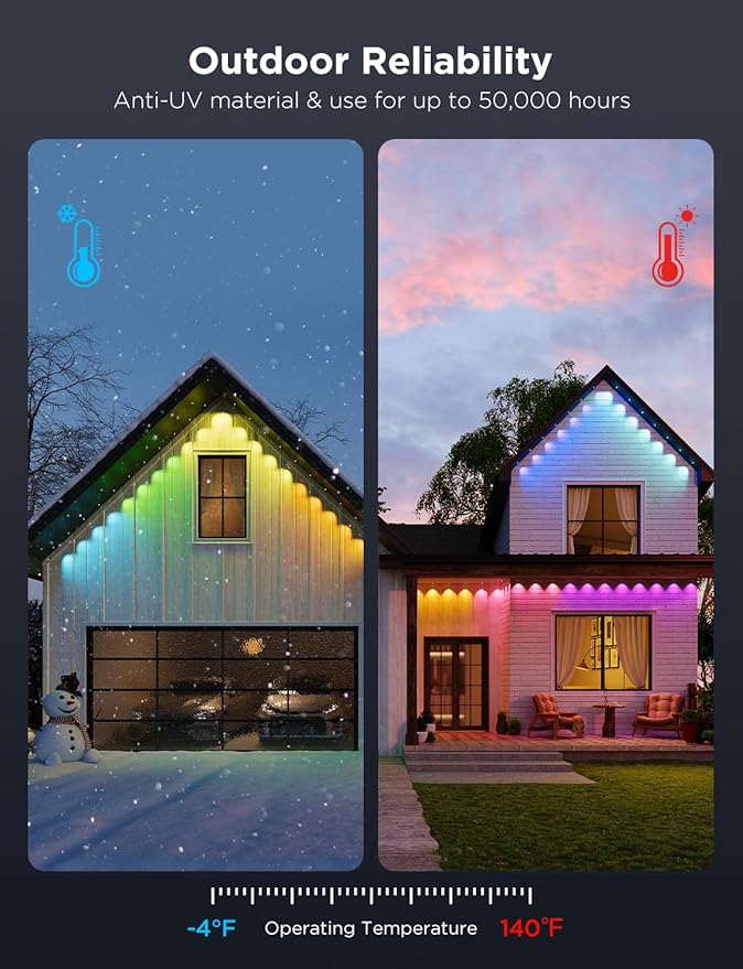 Govee Permanent Outdoor Lights Pro 100ft with 60 RGBIC LED Lights for Daily and Accent Lighting 75 Scene Modes for Outdoor Decor IP67 Waterproof Works with Alexa Google Assistant Matter White