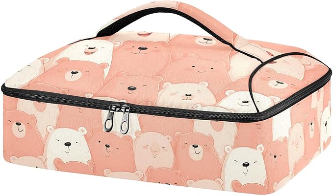 Casserole Carrier Pattern Cute Cartoon BearInsulated Casserole Carrier for Hot or Cold Food Thermal Lunch Tote for Potluck Parties Picnic Beach Fits 9 x 13 Inches Baking Dish