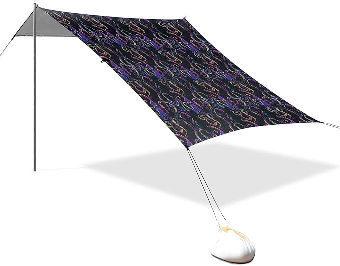 ALAZA Octopus Rainbow Color Beach Tent Sun Shelter UPF50+ Protection Beach Shade Canopy w/ 4 Sandbags for Outdoor Camping Fishing Backyard Fun Picnic 10x9 ft