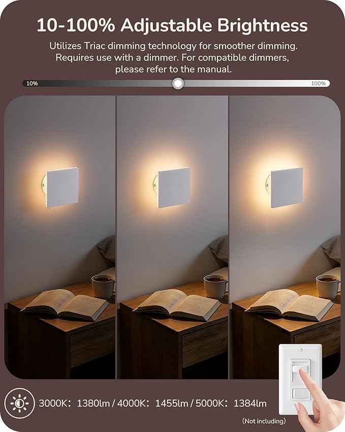 EDISHINE 2 Pack LED Outdoor Wall Lights Exterior/Interior 3000K-5000K Dimmable Wall Sconce Small Square Modern Exterior Lighting Fixtures IP65 Waterproof Aluminum Outside Porch Light White