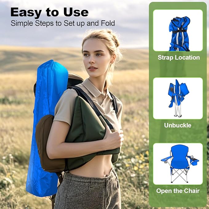 Folding Camping Chairs Durable 600D Oxford Portable Outdoor Chair with Cooler Pouch Cup Holder &amp Storage Pocket for Camping Beach Fishing