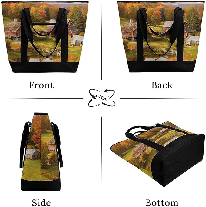 Insulated Shopping BagLarge Reusable Cooler Bags Country Farm Printed Foldable Shopping BagTravel Waterproof Shoulder Bag