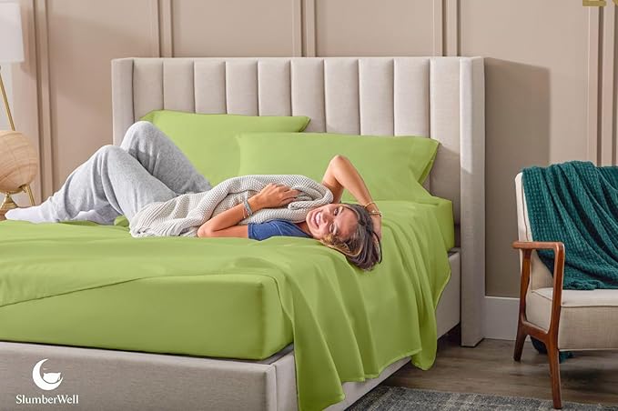 SlumberWell 4 Piece Luxury Soft Microfiber Fitted Bed Sheet Set for Campers 8 to 12 Inch Deep Pocket RV Full 54 x 75 Sage Green