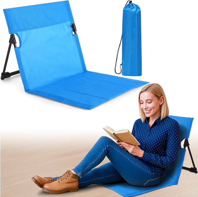 Jetec Foldable Floor Backrest Chair Portable Camping Chair with Storage Bag Light Weight Lazy Seat for Indoor Outdoor Bed Ground Park Lawn Concerts Hiking Beach(Blue)