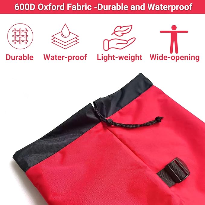 Heavy Duty Camping Chair Replacement Bag with Side Pocket Camp Cover Bags for Carrying Folding Chairs - 48 X 11 Inches Durable 600D Oxford Fabric Extra Wide Mouth Adjustable Strap for Carry (Red)