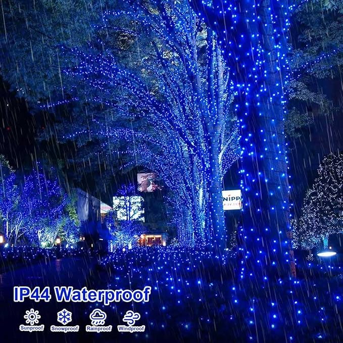 QITONG 165ft 500LED Blue Christmas Lights String Lights Outdoor Waterproof Plug in Green Wire Twinkle Tree Lights with 8 Modes