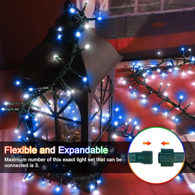 LAMPHOME 500 LED String Lights Outdoor 16 Modes Plug in Twinkle Fairy Lights for Bedroom 46ft 500LED Christmas Lights Cluster Lights Outdoor Waterproof -White&ampBlue