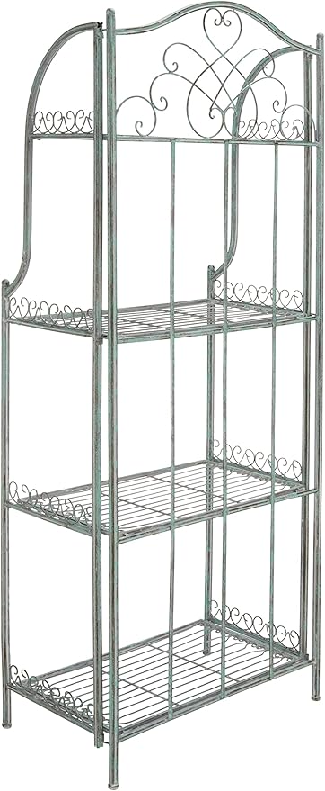 SAFAVIEH Outdoor Collection Amaris Victorian Antique Dark Green Wrought Iron 4-Tier Baker's Rack