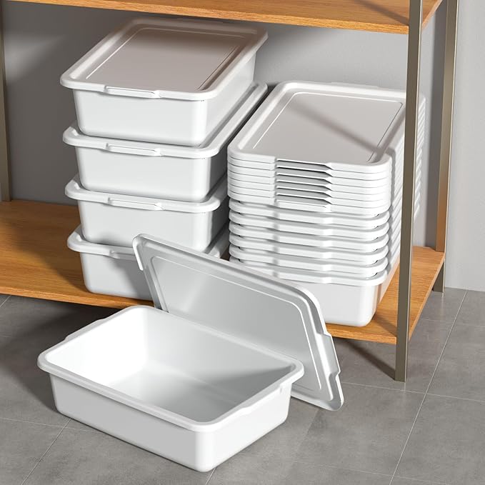 Yuright 12 Pack Commercial Bus Tubs with Lids 13 L Plastic Bus Boxes for Restaurant White