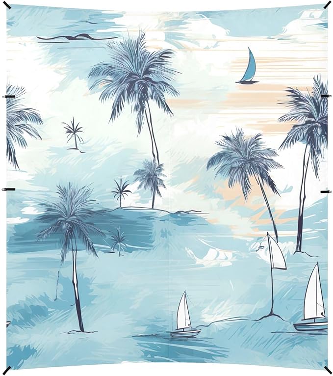 Palm Trees Blue Beach Tent Sun Shelter 9.2' x 10.5' Beach Canopy with 4 Sandbags 4 Stability Poles Sand Shovels - Tent Canopy for Beach Camping Fishing Picnics